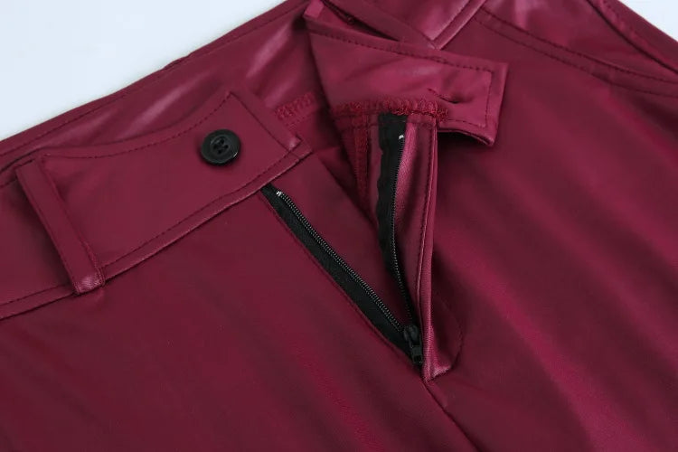 Women's Casual PU Leather Pants, Hip Hop Style Casual Trousers, Elastic Waist, Skinny Pencil Pants.