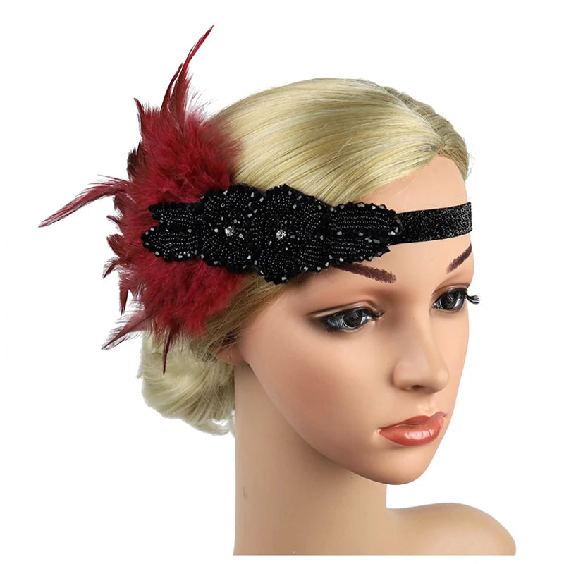 Hair Accessories - Peacock, Black Rhinestone, Beaded, Sequin 1920s Vintage Gatsby Party Headpieces for Women