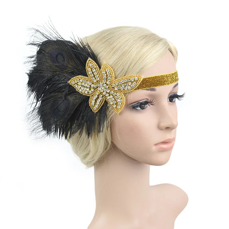 Hair Accessories - Peacock, Black Rhinestone, Beaded, Sequin 1920s Vintage Gatsby Party Headpieces for Women