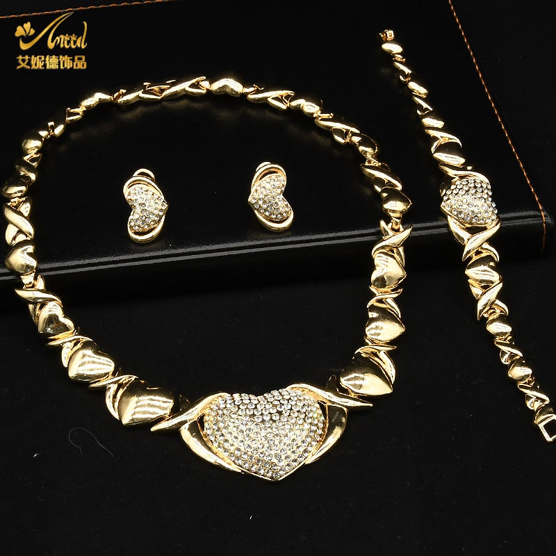 Nigerian Fashion Jewelry for Women - Necklace, Earrings, Bracelet and Ring Set in Gold or Silver