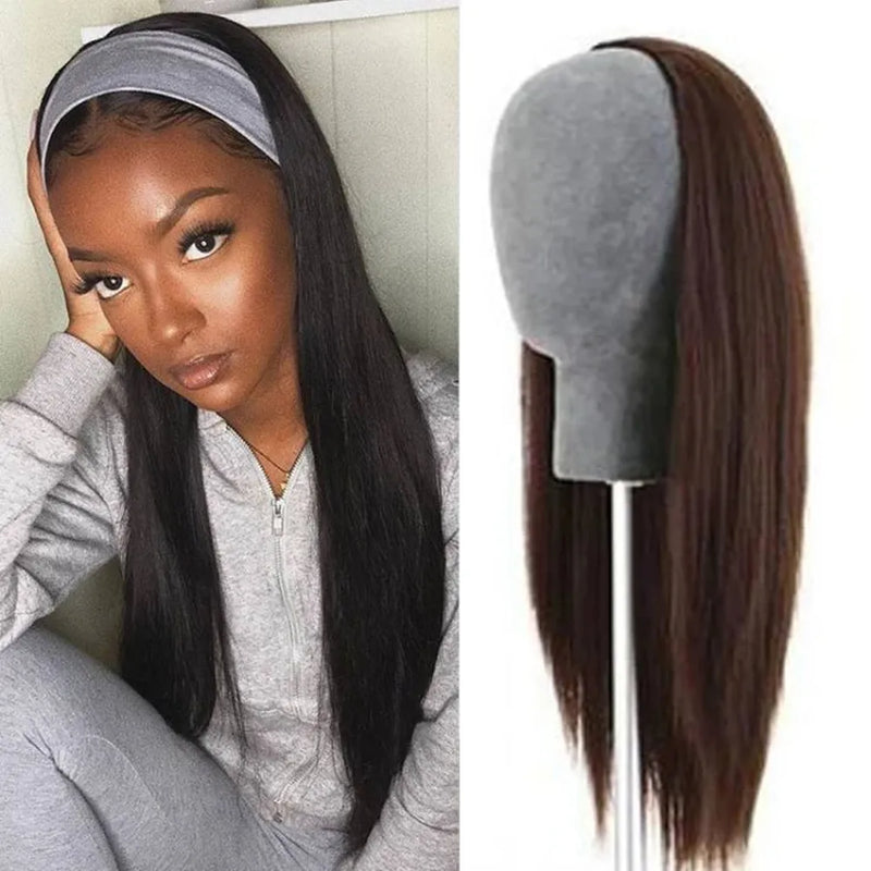 3/4 Half Wigs - Straight Human Hair HeadBand Wigs, Long Malaysian Remy Hair, Glueless, Full Machine Made Wigs for Women & Girls-hair accessories-SWEET T 52