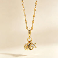 Celestial Sun, Star & Moon Zirconia Pendant Necklace - Gold Stainless Steel