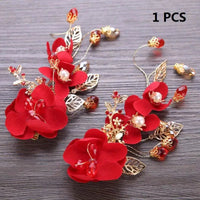 Red Hairpins/Bride Hair Clips - Vintage Chinese Wedding Hair Accessories for Women and Girls-hair accessories-SWEET T 52