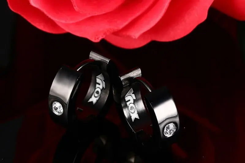 Cute Hoop Earrings in Stainless Steel and Crystal, Ear Cuffs, Brincos Huggie Jewelry for Men and Women-earrings-SWEET T 52