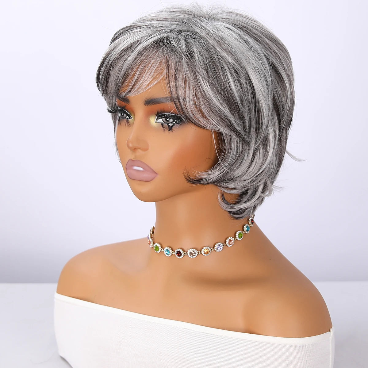 2025 Popular Vanilla Milk Tea White Gray Bangs Wig Female Short Hair and Micro-volume Transparent Synthetic Wig SM533 Sweet T 52