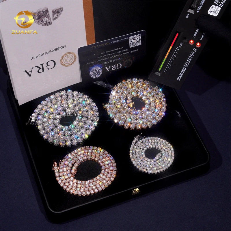 Luxury Men Women Hip Hop Iced Out Fine Jewelry 2MM 3MM 4MM 5MM Lab Diamond S925 Silver Vvs Moissanite Tennis Chain Necklace Sweet T 52