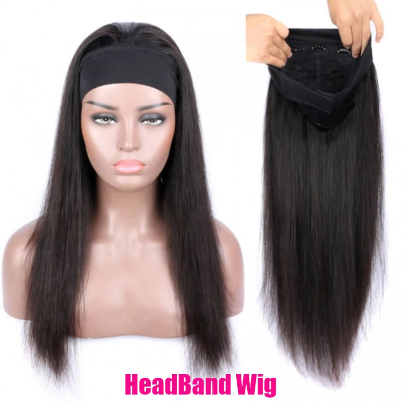 3/4 Half Wigs - Straight Human Hair HeadBand Wigs, Long Malaysian Remy Hair, Glueless, Full Machine Made Wigs for Women & Girls-hair accessories-SWEET T 52