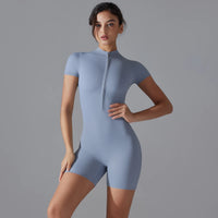 Wholesale Gym One Piece Yoga Romper Zipper Short Sleeve Fitness Jumpsuit for Women Sweet T 52