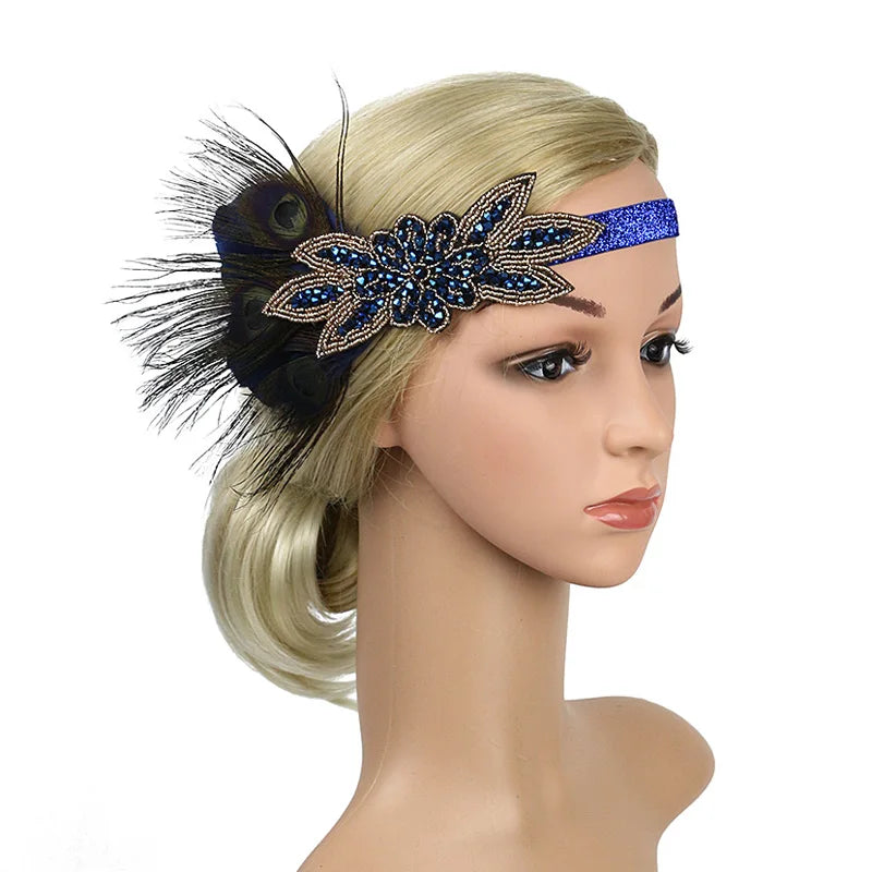 Hair Accessories - Peacock, Black Rhinestone, Beaded, Sequin 1920s Vintage Gatsby Party Headpieces for Women