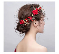 Red Hairpins/Bride Hair Clips - Vintage Chinese Wedding Hair Accessories for Women and Girls-hair accessories-SWEET T 52