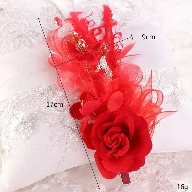 Red Hairpins/Bride Hair Clips - Vintage Chinese Wedding Hair Accessories for Women and Girls-hair accessories-SWEET T 52