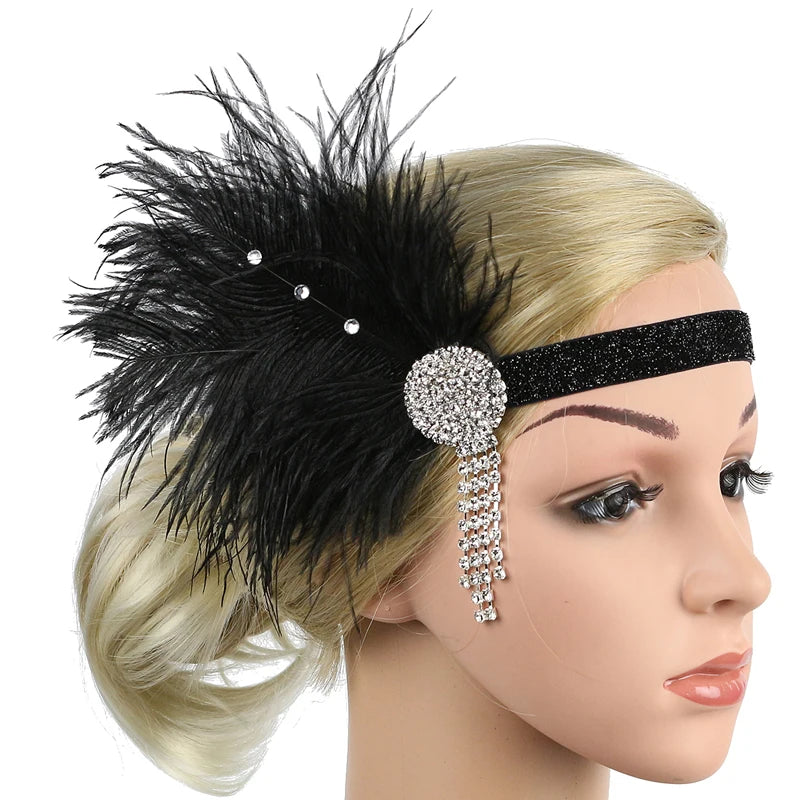 Hair Accessories - Peacock, Black Rhinestone, Beaded, Sequin 1920s Vintage Gatsby Party Headpieces for Women