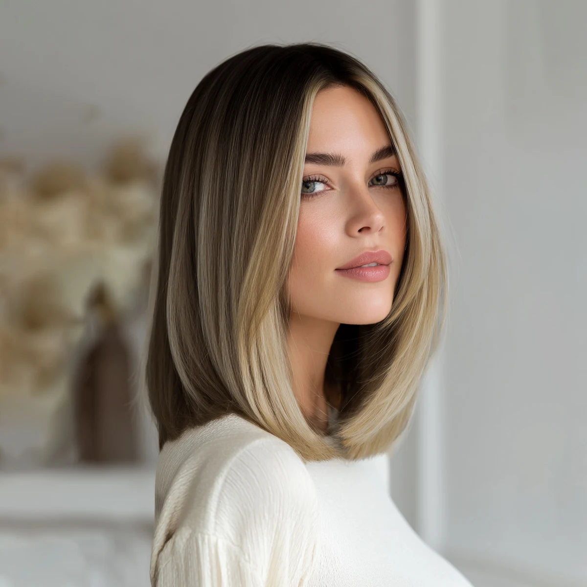 Futura Supple Lace  Brown Short Wig. Natural Straight Hair Points, Imported Silk and Chemical Fiber Women's Wig