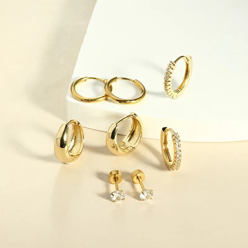 4 Pair of Stainless Steel Earrings for Women. Gold Plated Jewelry, CZ Fashion Hoop Earrings, Perfect for Daily Wear or Gifting