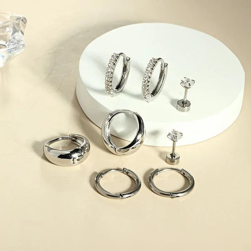 4 Pair of Stainless Steel Earrings for Women. Gold Plated Jewelry, CZ Fashion Hoop Earrings, Perfect for Daily Wear or Gifting