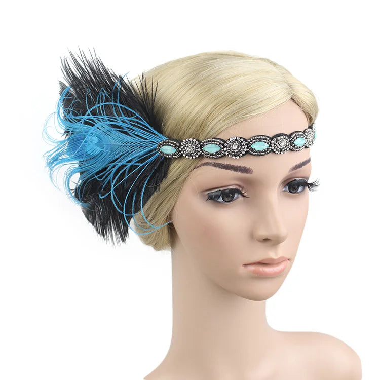 Hair Accessories - Peacock, Black Rhinestone, Beaded, Sequin 1920s Vintage Gatsby Party Headpieces for Women