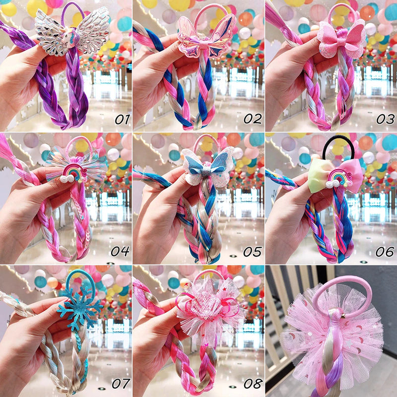 Girls' Cute Cartoon, Bow, Butterfly Ponytail - Colorful Braid Headband for Kids, Ponytail Holder/Rubber Bands-hair accessories-SWEET T 52