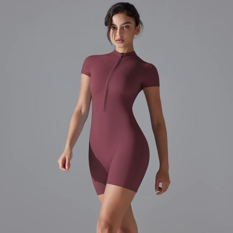 Wholesale Gym One Piece Yoga Romper Zipper Short Sleeve Fitness Jumpsuit for Women Sweet T 52