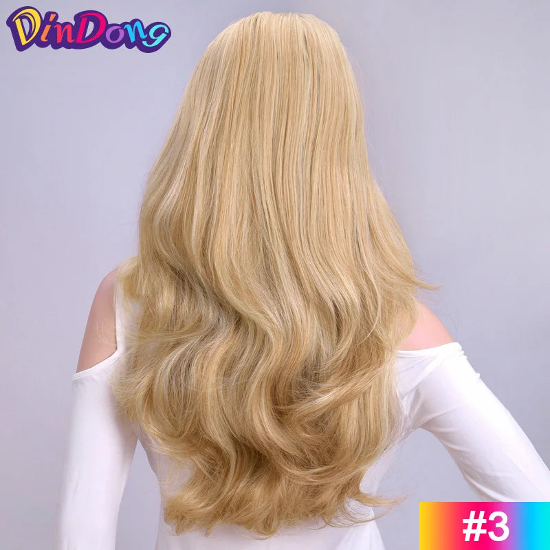 24" Synthetic Half Wigs With Clip in Hair Extensions, Long Wavy Hair, 3/4 Wigs, Heat Resistant