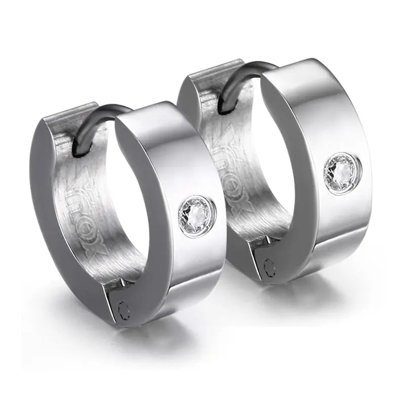 Cute Hoop Earrings in Stainless Steel and Crystal, Ear Cuffs, Brincos Huggie Jewelry for Men and Women-earrings-SWEET T 52