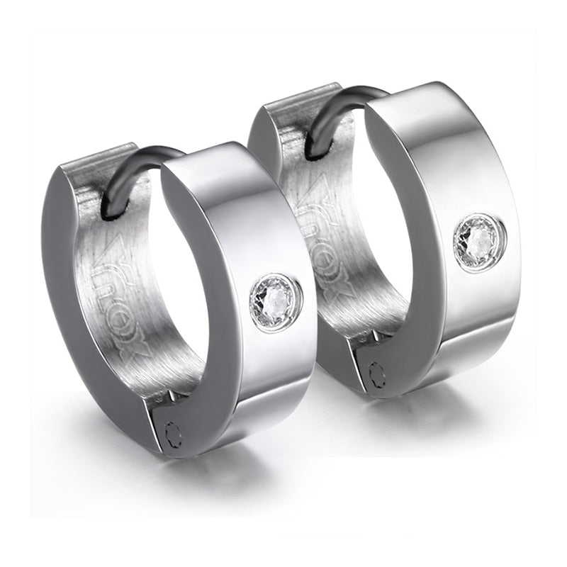 Cute Hoop Earrings in Stainless Steel and Crystal, Ear Cuffs, Brincos Huggie Jewelry for Men and Women