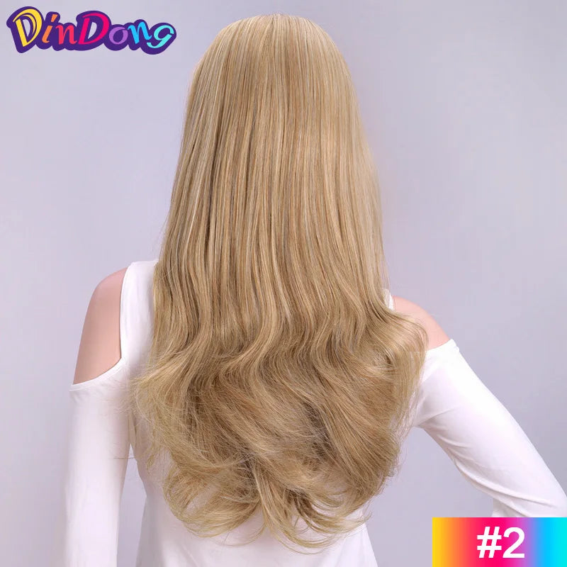 24" Synthetic Half Wigs With Clip in Hair Extensions, Long Wavy Hair, 3/4 Wigs, Heat Resistant