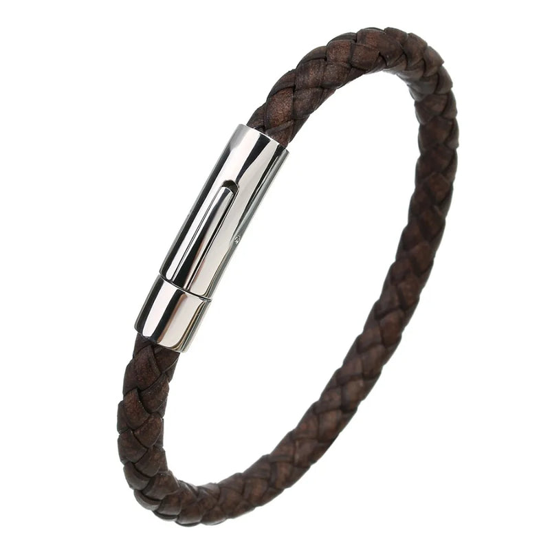 Men's Multicolor Stainless Steel Button Leather Bracelet - DIY & Custom Logo Birthday/Valentine's Day Gift