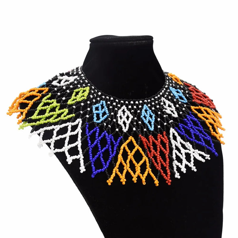 Multicolor African Resin Beads - Choker Style Necklace For Women and Girls, Ethnic Bib Collar