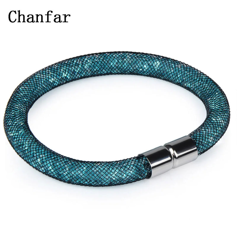 Mesh Net Bracelet For Women & Girls. Resin Crystal Fill, Magnetic Metal Clasp Jewelry