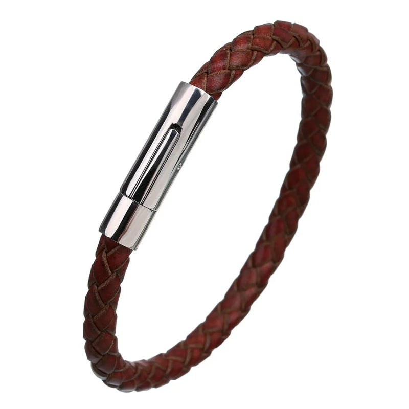 Men's Multicolor Stainless Steel Button Leather Bracelet - DIY & Custom Logo Birthday/Valentine's Day Gift