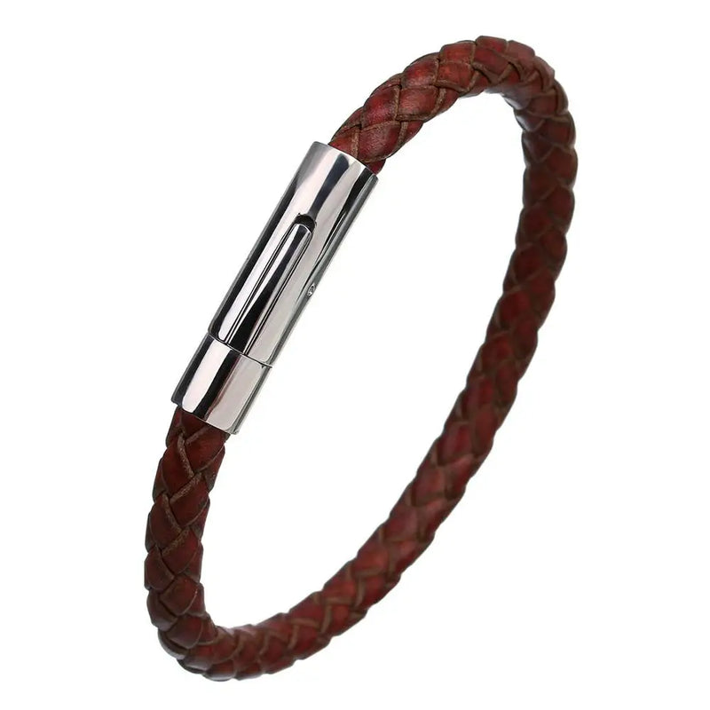 Men's Multicolor Stainless Steel Button Leather Bracelet - DIY & Custom Logo Birthday/Valentine's Day Gift