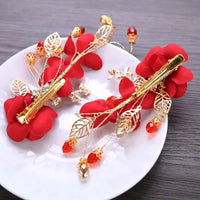 Red Hairpins/Bride Hair Clips - Vintage Chinese Wedding Hair Accessories for Women and Girls-hair accessories-SWEET T 52