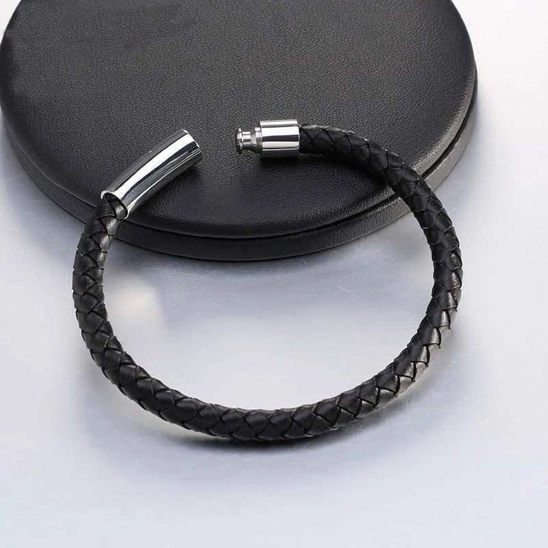 Men's Multicolor Stainless Steel Button Leather Bracelet - DIY & Custom Logo Birthday/Valentine's Day Gift