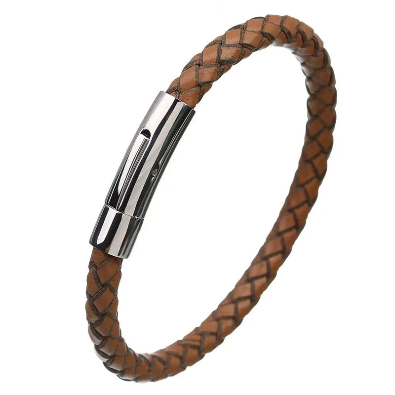 Men's Multicolor Stainless Steel Button Leather Bracelet - DIY & Custom Logo Birthday/Valentine's Day Gift