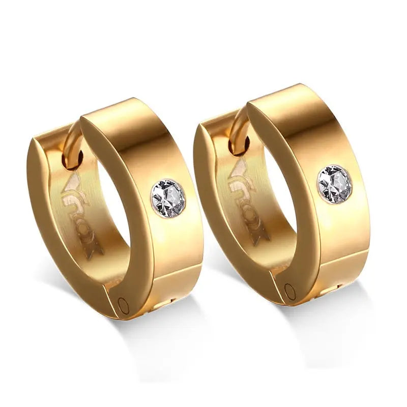 Cute Hoop Earrings in Stainless Steel and Crystal, Ear Cuffs, Brincos Huggie Jewelry for Men and Women-earrings-SWEET T 52