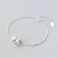 Silver Color Sweet Bud Leaf Simulated Pearl Necklace+Earrings+Bracelet for Women - 3 Pcs Jewelry Sets