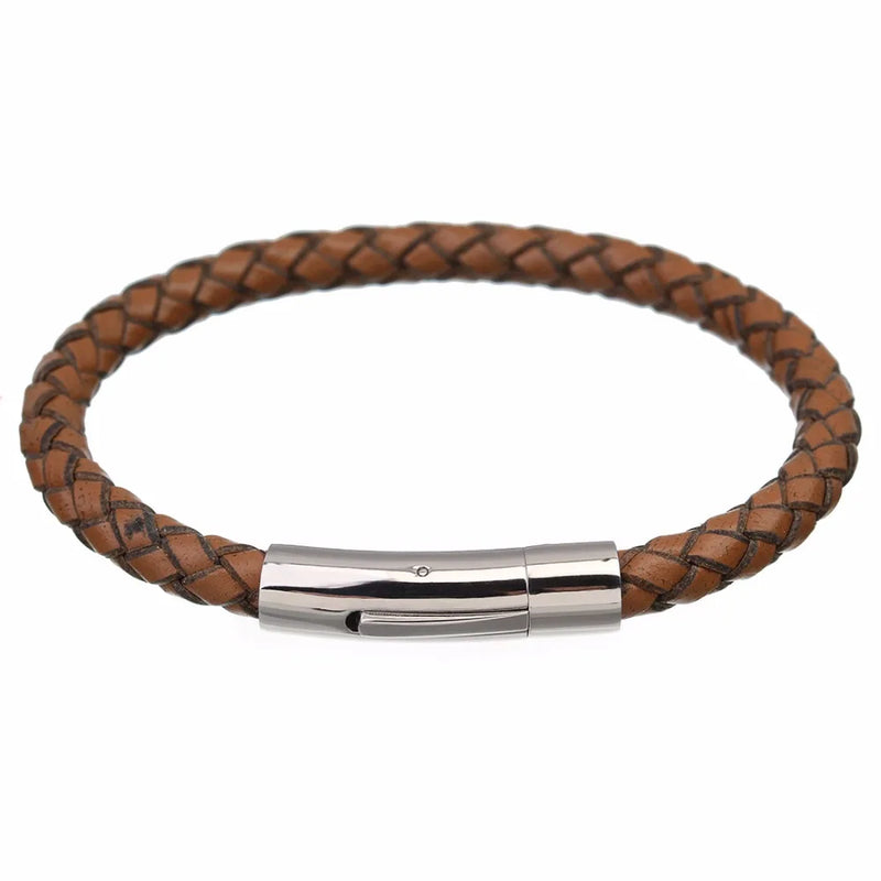 Men's Multicolor Stainless Steel Button Leather Bracelet - DIY & Custom Logo Birthday/Valentine's Day Gift