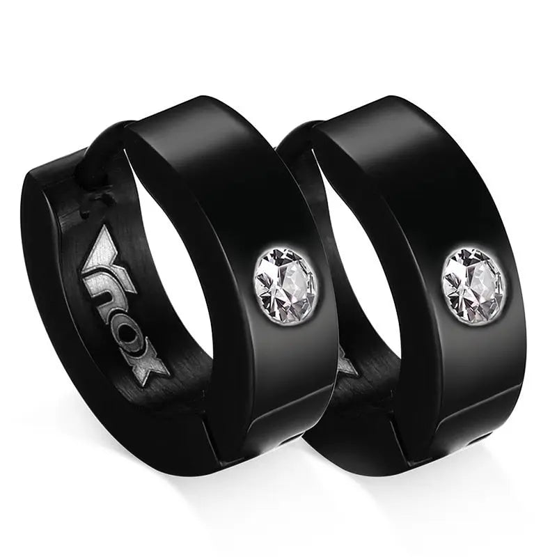 Cute Hoop Earrings in Stainless Steel and Crystal, Ear Cuffs, Brincos Huggie Jewelry for Men and Women-earrings-SWEET T 52