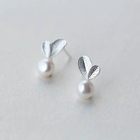 Silver Color Sweet Bud Leaf Simulated Pearl Necklace+Earrings+Bracelet for Women - 3 Pcs Jewelry Sets
