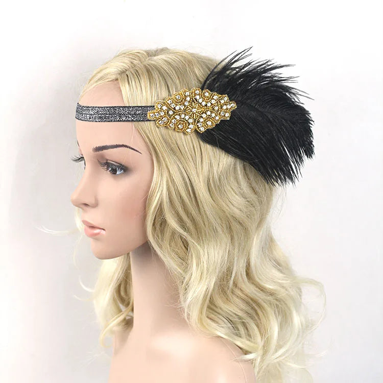 Hair Accessories - Peacock, Black Rhinestone, Beaded, Sequin 1920s Vintage Gatsby Party Headpieces for Women