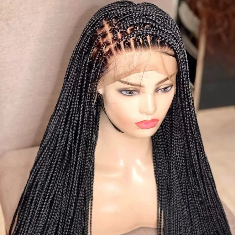 Jennifer Wholesale Handmade Micro Cornrow Box Braided Wigs Glueless Knotless Braid Lace Front Wigs Heat Resistant Synthetic Hair Sweet T 52