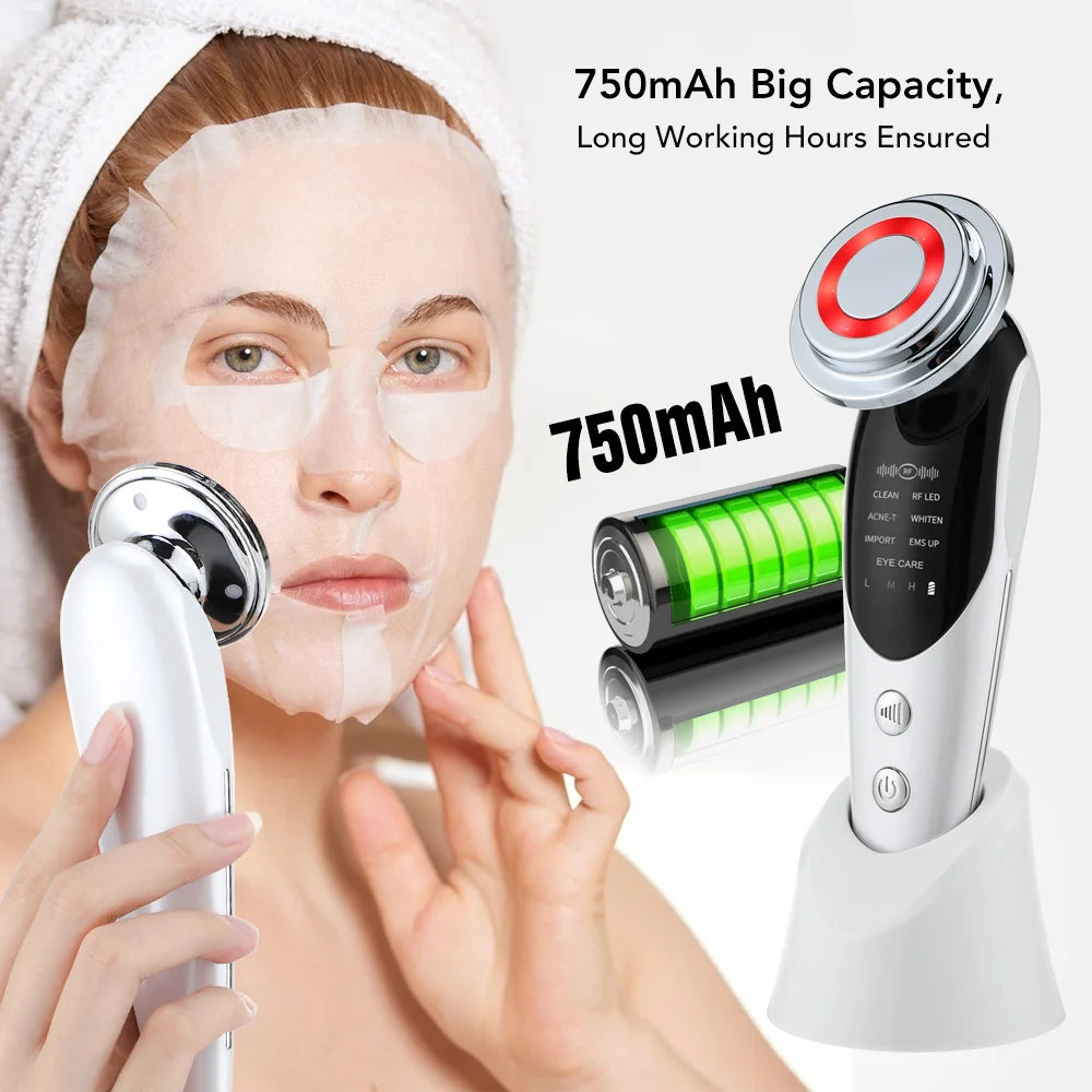 7 in 1 RF&EMS Micro Current Lifting Device - Vibration LED Face Skin Rejuvenation, Wrinkle Remover, Anti-Aging Facial Beauty Device