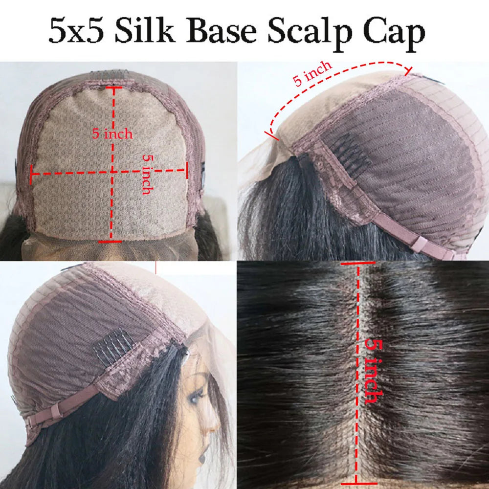 Highlight Brown Silk Base Wig Human Hair Glueless Human Hair Wigs With Brown Roots 200 Density Lace Front Wigs Short Bob Wigs Sweet T 52