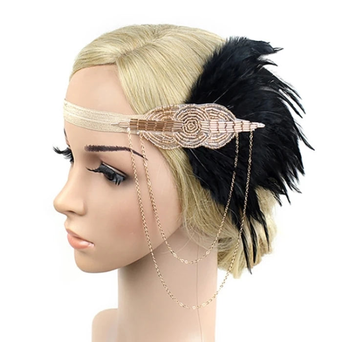 Hair Accessories - Peacock, Black Rhinestone, Beaded, Sequin 1920s Vintage Gatsby Party Headpieces for Women