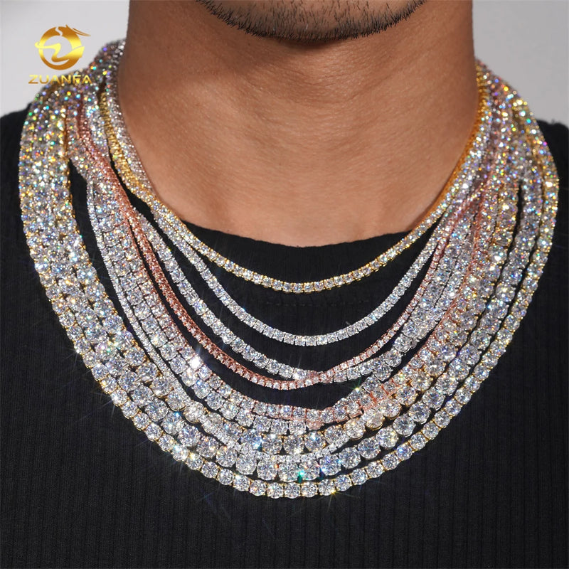 Luxury Men Women Hip Hop Iced Out Fine Jewelry 2MM 3MM 4MM 5MM Lab Diamond S925 Silver Vvs Moissanite Tennis Chain Necklace Sweet T 52