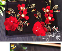 Red Hairpins/Bride Hair Clips - Vintage Chinese Wedding Hair Accessories for Women and Girls-hair accessories-SWEET T 52