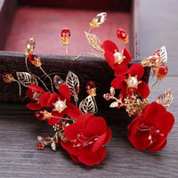Red Hairpins/Bride Hair Clips - Vintage Chinese Wedding Hair Accessories for Women and Girls-hair accessories-SWEET T 52