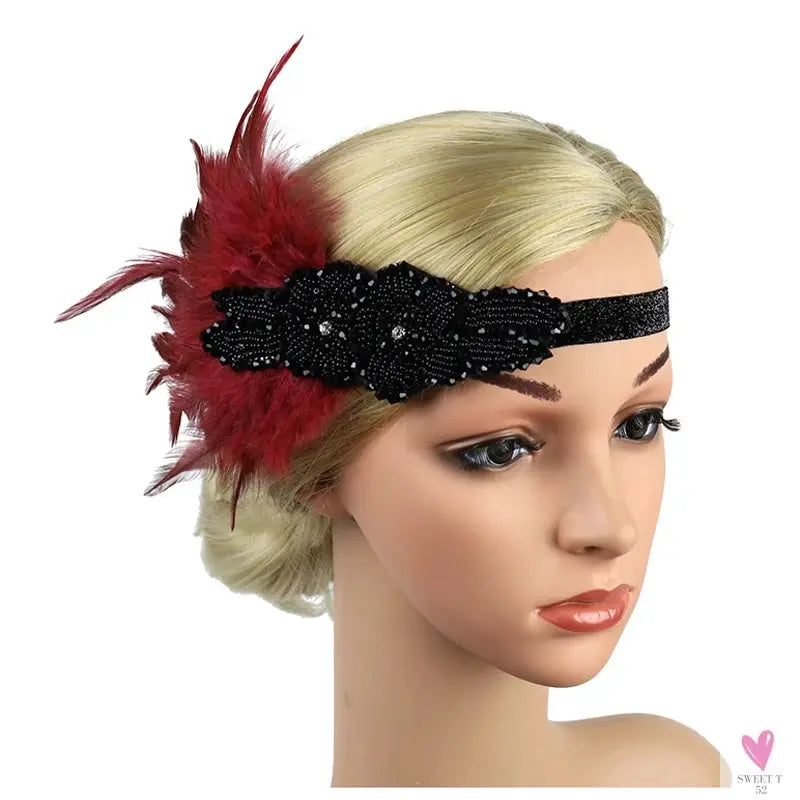 Hair Accessories - Peacock, Black Rhinestone, Beaded, Sequin 1920s Vintage Gatsby Party Headpieces for Women Sweet T 52
