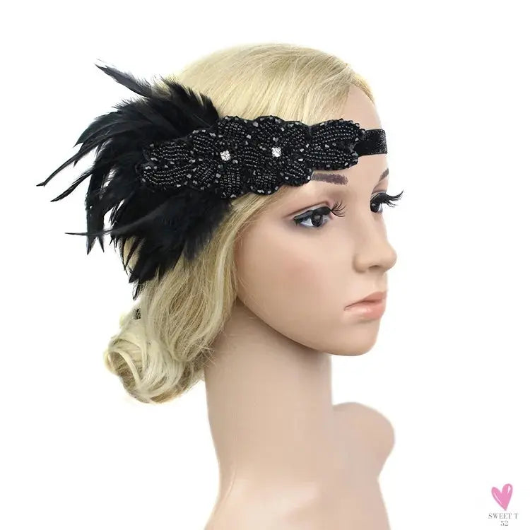 Hair Accessories - Peacock, Black Rhinestone, Beaded, Sequin 1920s Vintage Gatsby Party Headpieces for Women Sweet T 52