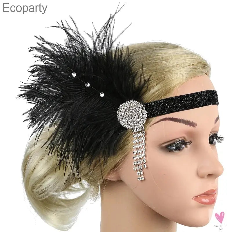 Hair Accessories - Peacock, Black Rhinestone, Beaded, Sequin 1920s Vintage Gatsby Party Headpieces for Women Sweet T 52